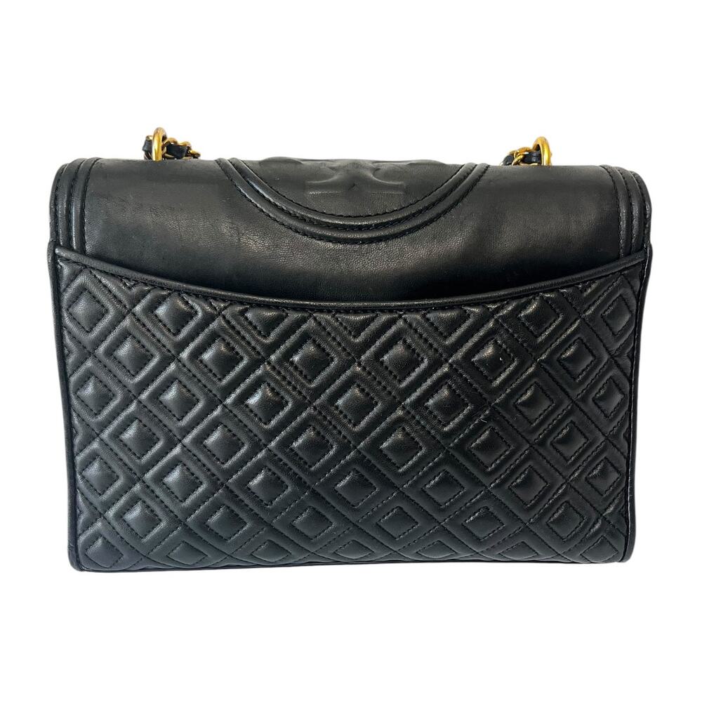 Tory Burch Fleming Quilted Leather Convertible Shoulder Bag Black Gold tone - Picture 2 of 12